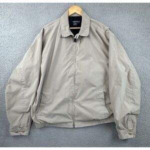 VTG Nautica Jacket Mens 2XL Beige Bomber Golf Preppy Full Zip Bi Swing Y2K Lined